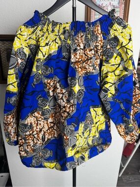 Jackpot Womans Blue & Yellow Floral 4 Piece Outfit NWT shirt, skirt purse, Scarf